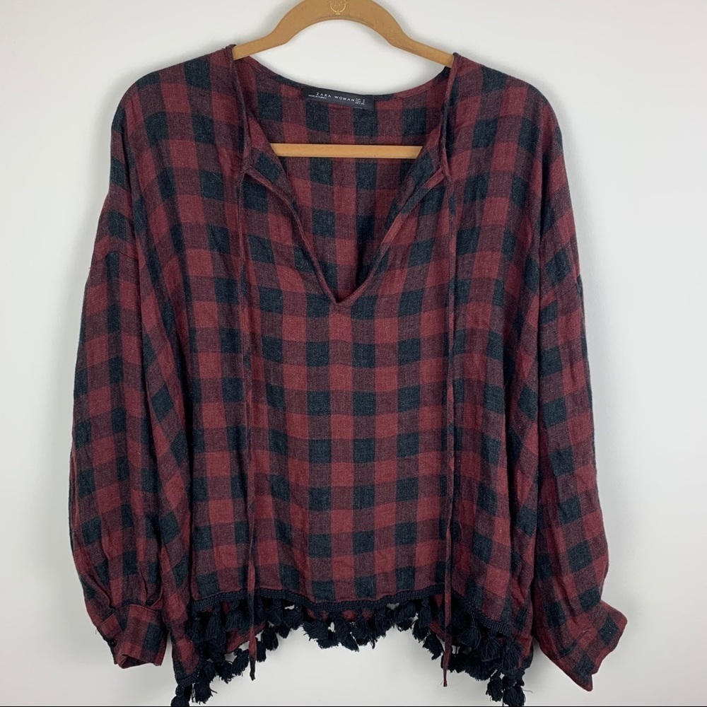 Zara Buffalo Plaid Checkered Oversized Top
